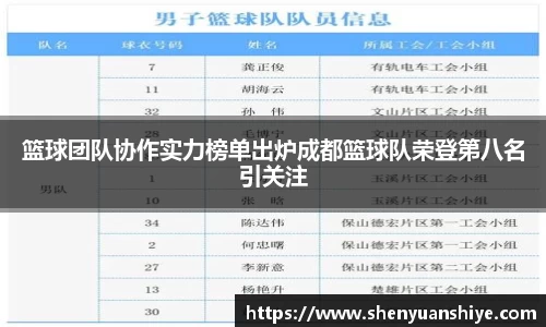 篮球团队协作实力榜单出炉成都篮球队荣登第八名引关注
