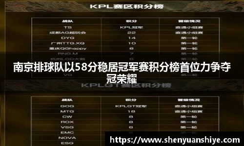 南京排球队以58分稳居冠军赛积分榜首位力争夺冠荣耀